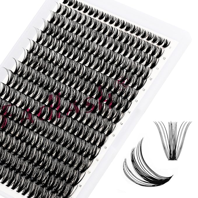 Cluster Lashes 300Pcs Mix 8-20mm individual lashes 50D D Curl Lash Clusters DIY Eyelash Extensions Wispy Individual Lash Extensions Thin Band Soft Eyelash Clusters to Use at Home (50D-0.07-D,8-20mm)