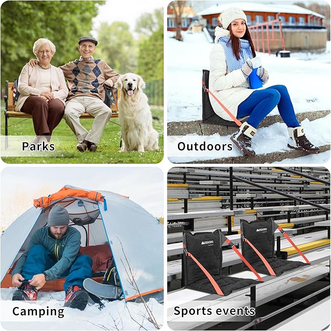 YEEKORO Inflatable Heated Stadium Seats, Portable Bleacher Seat with Back Support, Foldable and Lightweight Stadium Chair for Sporting Events Camping Games Sports, Seat Cushion with 3 Levels of Heat