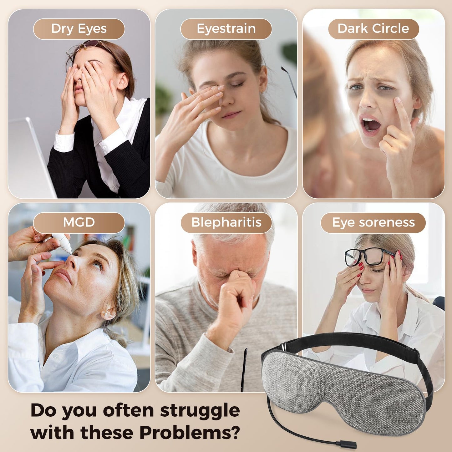Telepepe Heated Eye Mask, Warm Eye Compress for Dry Eyes, Moist Heat Therapy for Blepharitis, Dark Circle, Chalazion, 4 Heating Levels, Gifts for Men Women, Travel(Grey)