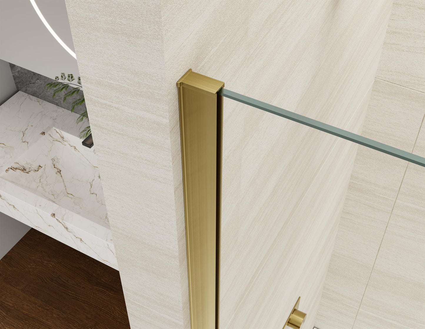 Viivppai Shower Screen 36" x 76" Half Frameless Shower Wall Panel, Tempered Glass 3/8 inch, Easy to clean Coating, Fixed Glass Shower Door with Hardware (Brushed Gold)