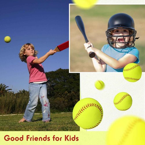 Lewtemi 18 Pack 11" Yellow Sports Practice Softballs Official Size and Weight Slowpitch Softball with 1 Mesh Bag Unmarked Leather Covered Youth Fastpitch Softball Ball for Games Practice Training