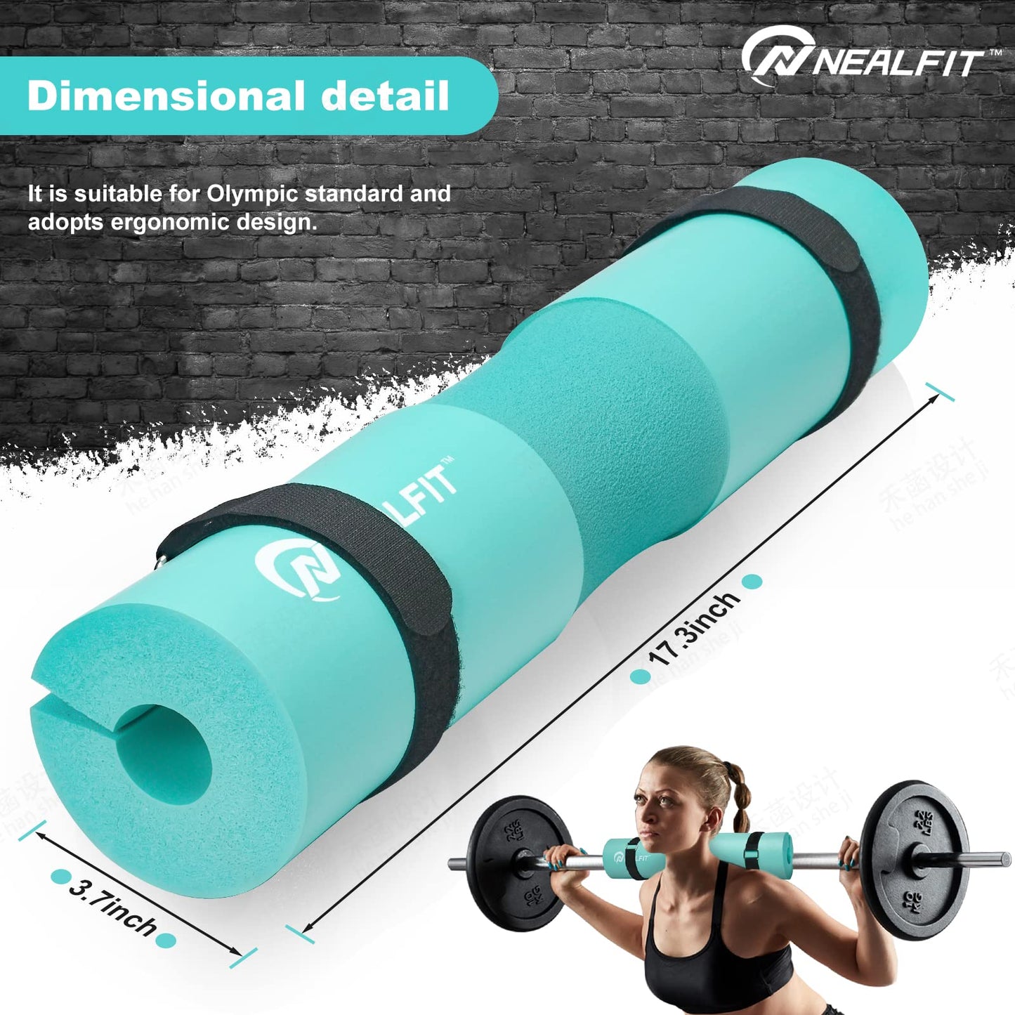 NEALFIT Barbell Pad Squat Pad for Squats—Squat Bar Pad—Great for Weightlifting,Lunges and Hip Thrusts—Foam Sponge Pad—Fit Standard and Olympic Bars Perfectly (Mint Green)