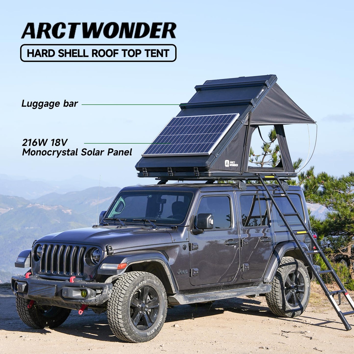 Arctwonder Rooftop Tent Hard Shell with Winter Thermal Layer,Solar Panel Roof top Tent Hardshell Suitable for Jeep SUV Truck Van,Camping Car 2 Person