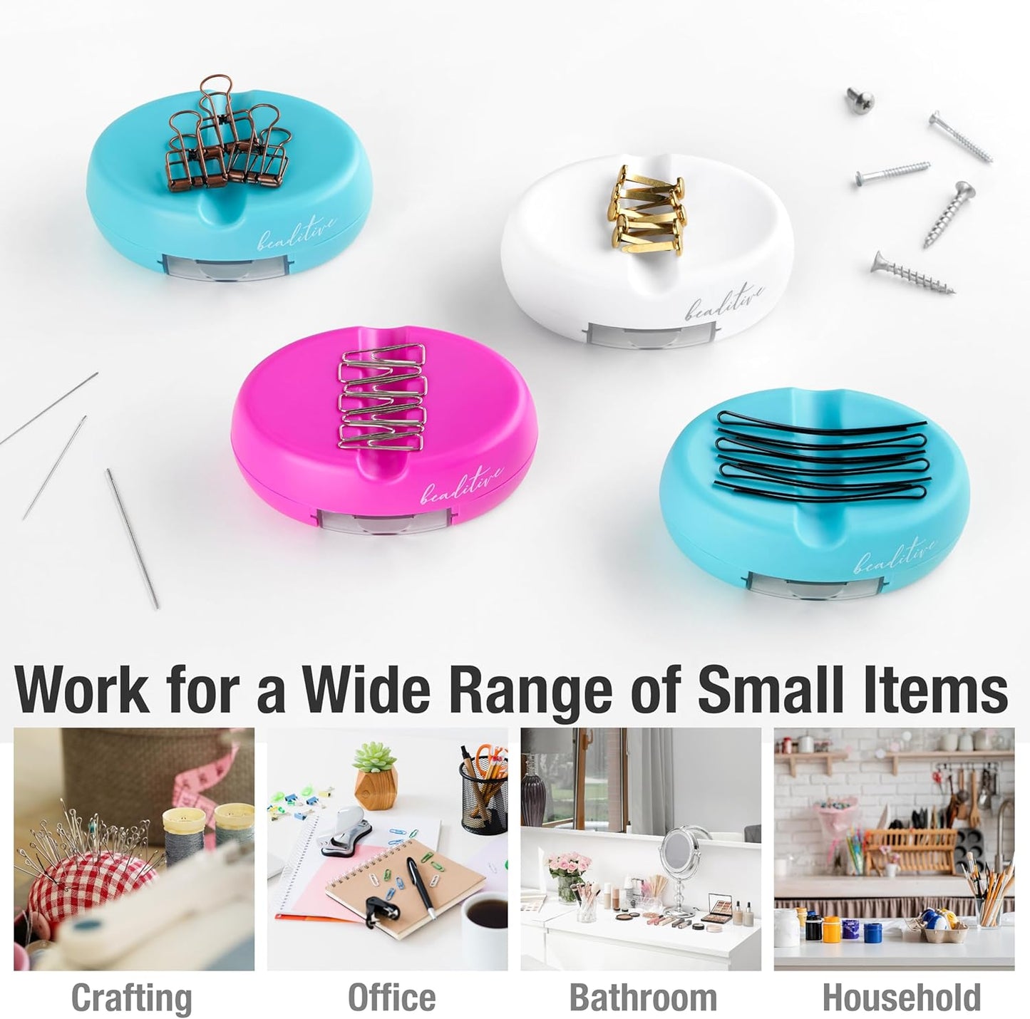 Beaditive Magnetic Pin Cushion with Drawer - Strong Magnet Pin Holder Cushions for Sewing - 50 Glass Head Quilting Pins Included - Chic Pincushion Caddy for Sewing Pins, Paper Clips, Screws β White