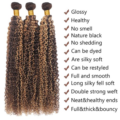 Habiliana Bundles Human Hair 18 20 22 Inch Jerry Curly Wave P4/27 Human Hair Bundles 11A Unprocessed Brazilian Virgin Quick Weave Hair Extensions for Black Women