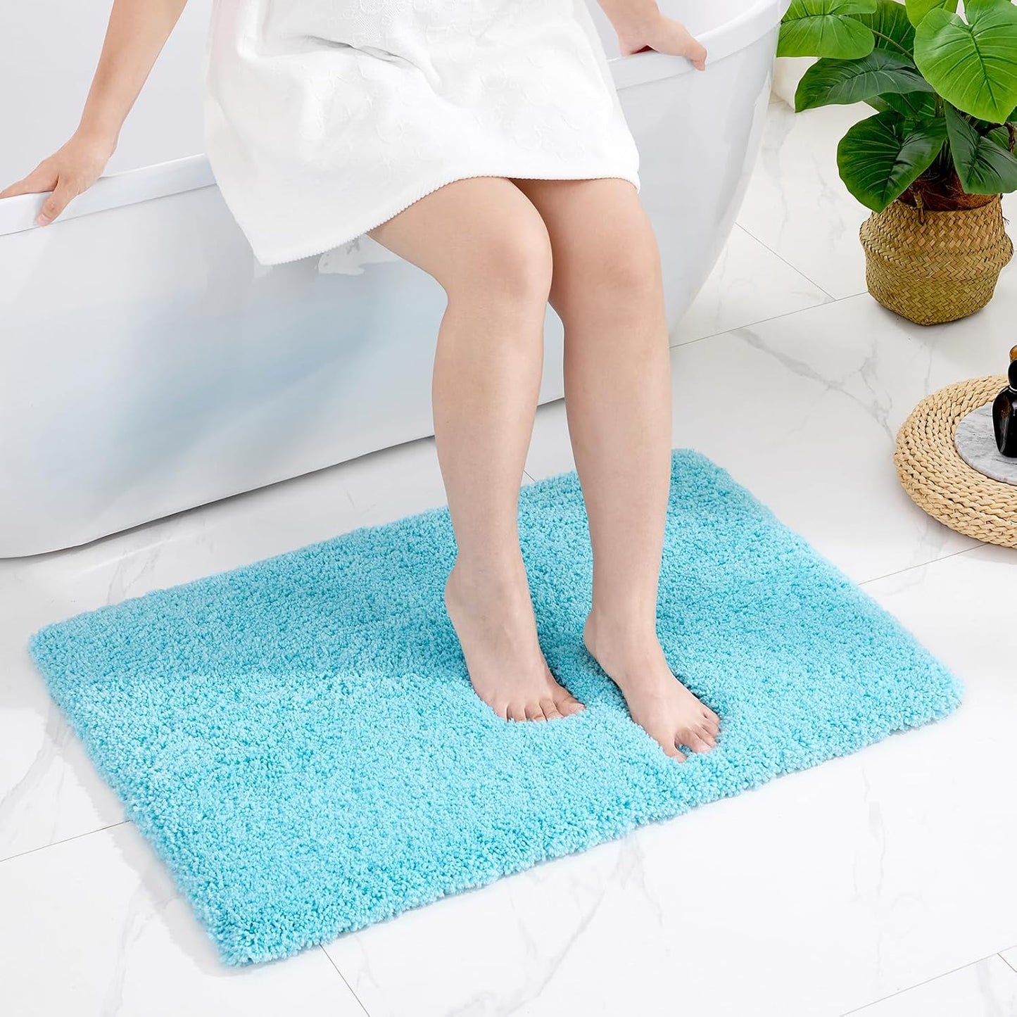 Bathroom Rug 20x32 Non Slip Fluffy Teal Bath Mat for Bathroom Floor Washable Plush Luxury Bath Rug for Tub Soft Shaggy Absorbent Shower Sink Mat