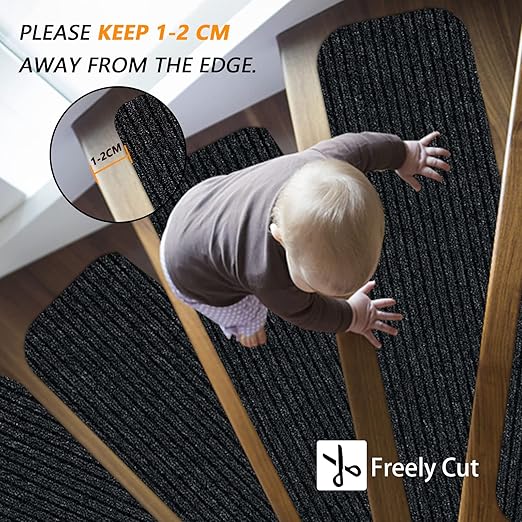Non-Slip Stair Treads, 7.8" X 30" (15-Pack) Stair Runner Indoor Outdoor Mat, Black Slip Resistant Stair Tread Mats Step Covers Pads for Elders, Kids and Pets (30" x 7.8", Black)