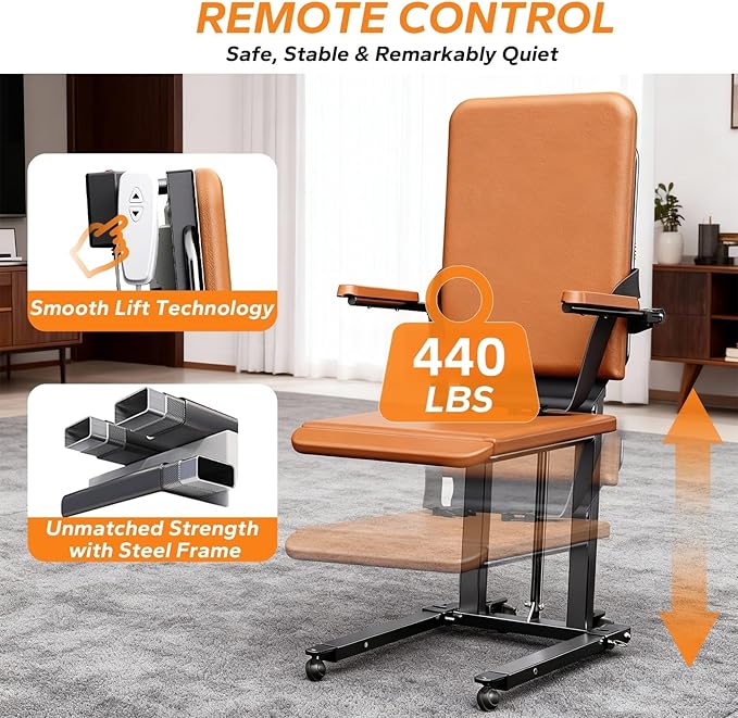 MediHoist Steel Electric Floor Lift Chair with Wheels and PU Cushion, Floor Lift for Elderly, 440 LBS Capacity, Seat Belts and Handrails, Suitable for Home Use
