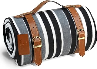 PortableAnd Extra Large Picnic & Outdoor Blanket 3 Layers for Water-Resistant Handy Mat Tote Spring Summer Black and White...
