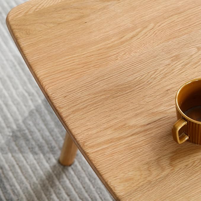 QKFF Solid Wood Coffee Table with Drawers - 100% North American FAS Grade Oak, Traditional Mortise and Tenon Craftsmanship, Low Table for Living Room & Home Office Eco-Friendly Finish