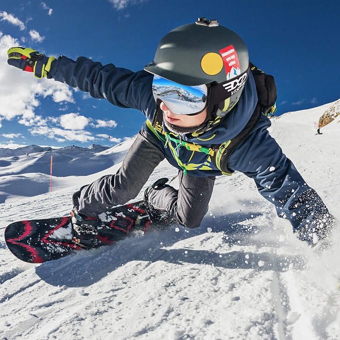 EXP VISION Snowboard Ski Goggles Men Women Youth, Anti Fog OTG Winter Snow Goggles Spherical Detachable Lens