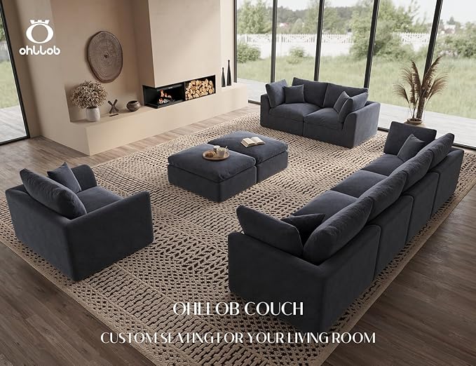 ohllob 48.6" Single Sofa, Small Boneless Couches for Living Room, Cloud Couch for Bedroom, Office, Grey