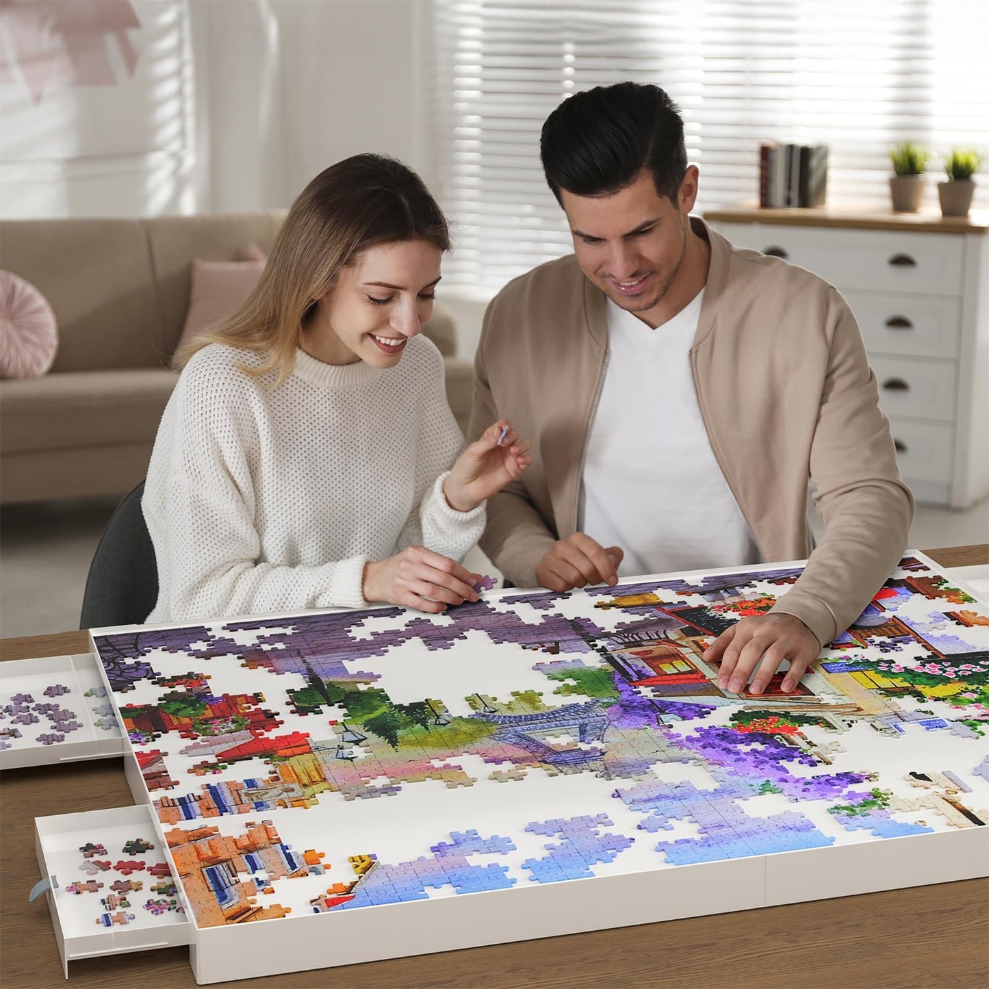 1500 Pieces Puzzle Board with Drawers and Cover,35"x27"Portable Jigsaw Puzzle Table for Adults Puzzle Tables with Drawers