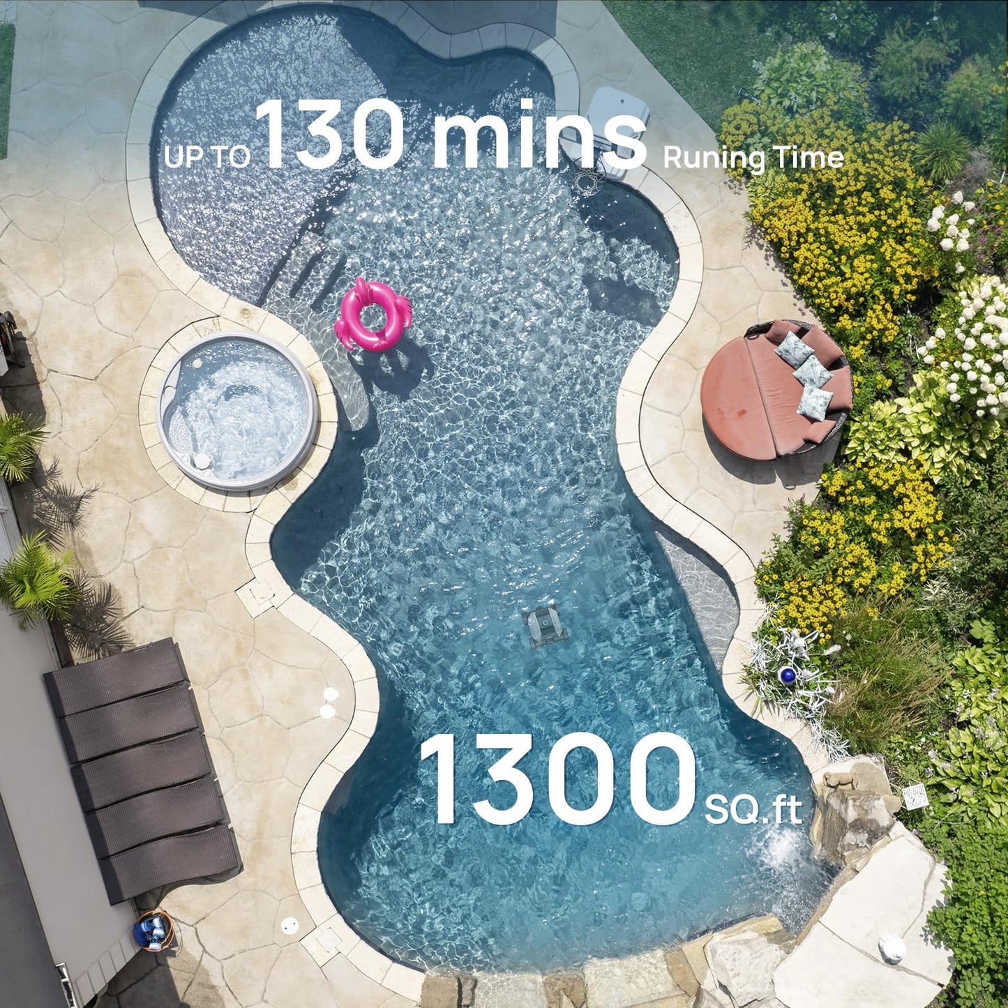 (2025 Upgrade) Robotic Pool Vacuum for Above Ground Pool - 6600mAh for 130mins Runtime & 50W Powerful Suction, Self-Parking Pool Cleaner with 180μm Filter Tray Up to 1300 Sq. Ft (White & Cyan)