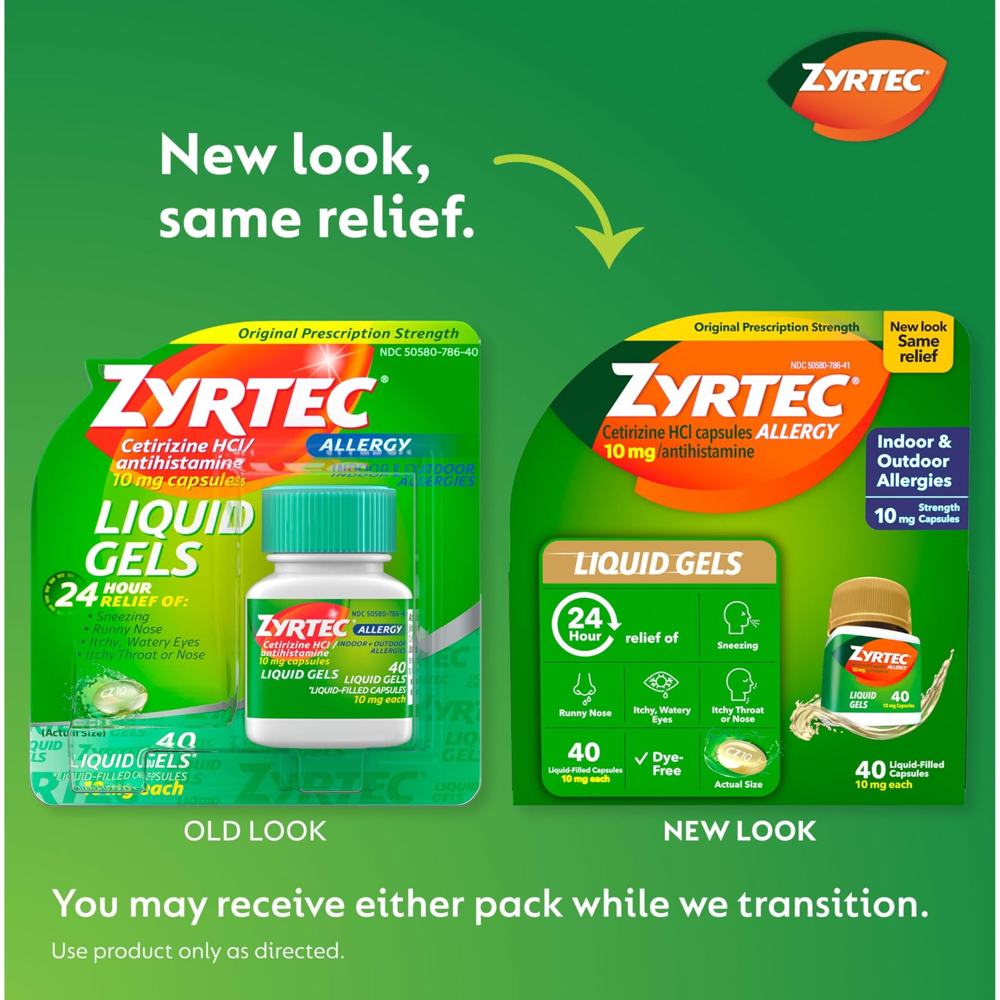 Zyrtec 24 Hour Allergy Relief Liquid Gels, Cetirizine HCI Antihistamine Allergy Medicine for Indoor/Outdoor, All-Day Relief for Runny Nose, Sneezing, Itchy, Watery Eyes, 40 ct + 3 Travel Packs, 43 ct