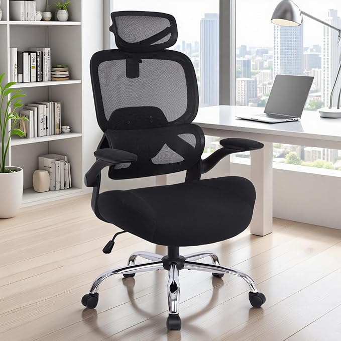 FAMSINGO Big and Tall Office Chair Mesh Black Chair