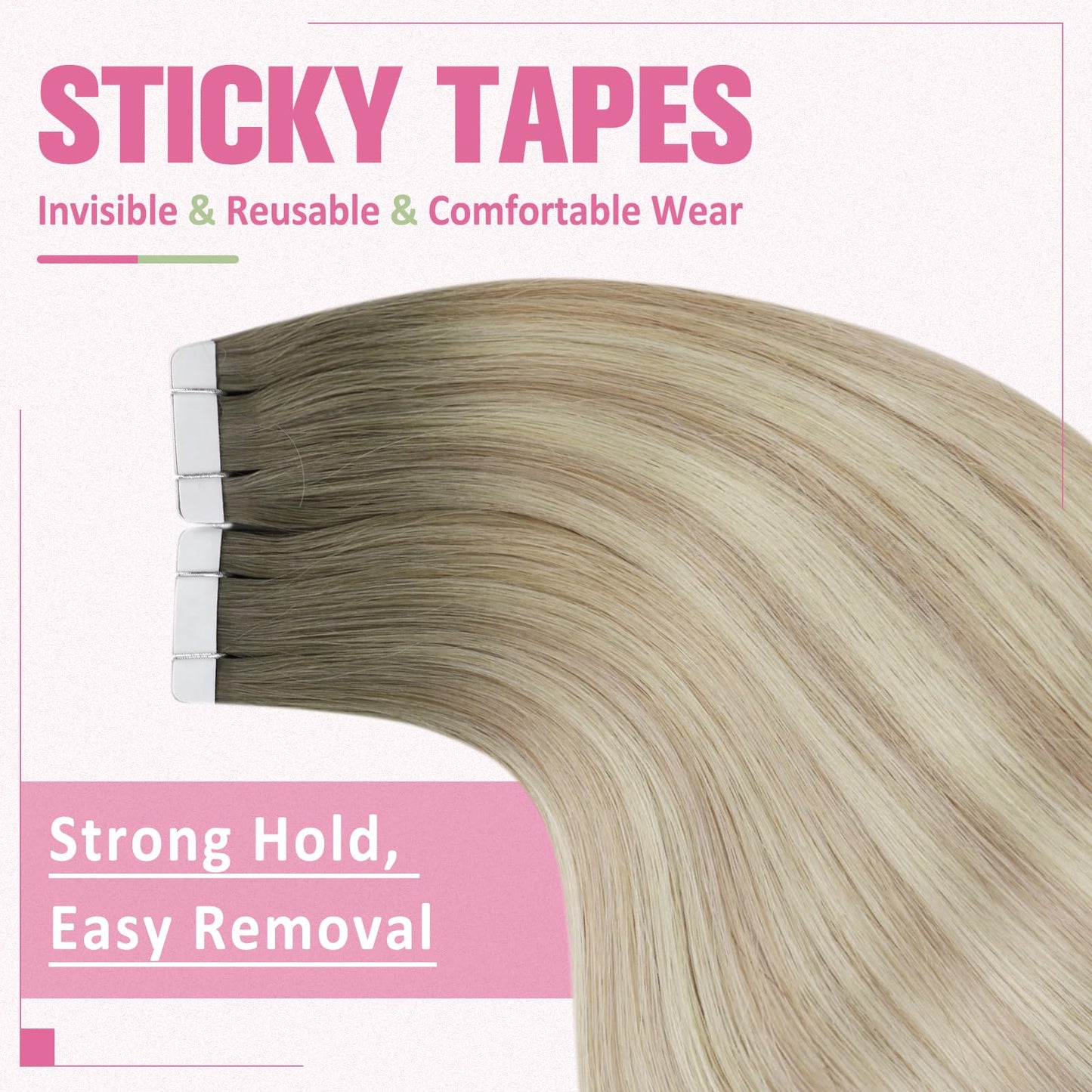 YoungSee Tape in Hair Extensions Human Hair Balayage Ash Blonde with Platinum Blonde Tape in Human Hair Extensions Ombre Tape in