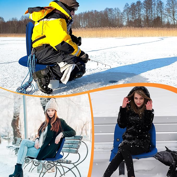 Teenyyou Heated Stadium Seat Cushion for Bleachers with Back Support Extra Portable Foldable Heating Stadium Seats Chair Pad with USB 3 Level Heating Pocket for Outdoor Sport