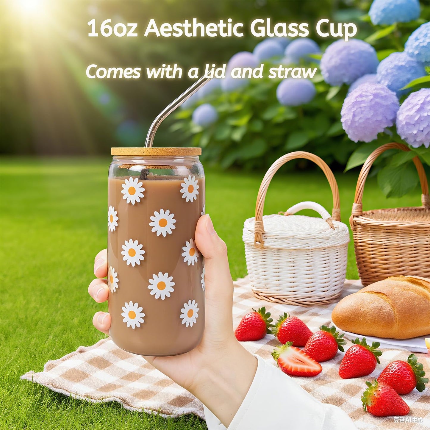 Daisy Birthday Gift Set for Women - 7-Piece Aesthetic Glass Cup & Self-Care Box for Her, Teen Girl, Sister, Daughter, Friend - Unique Happy Birthday Gifts for Women
