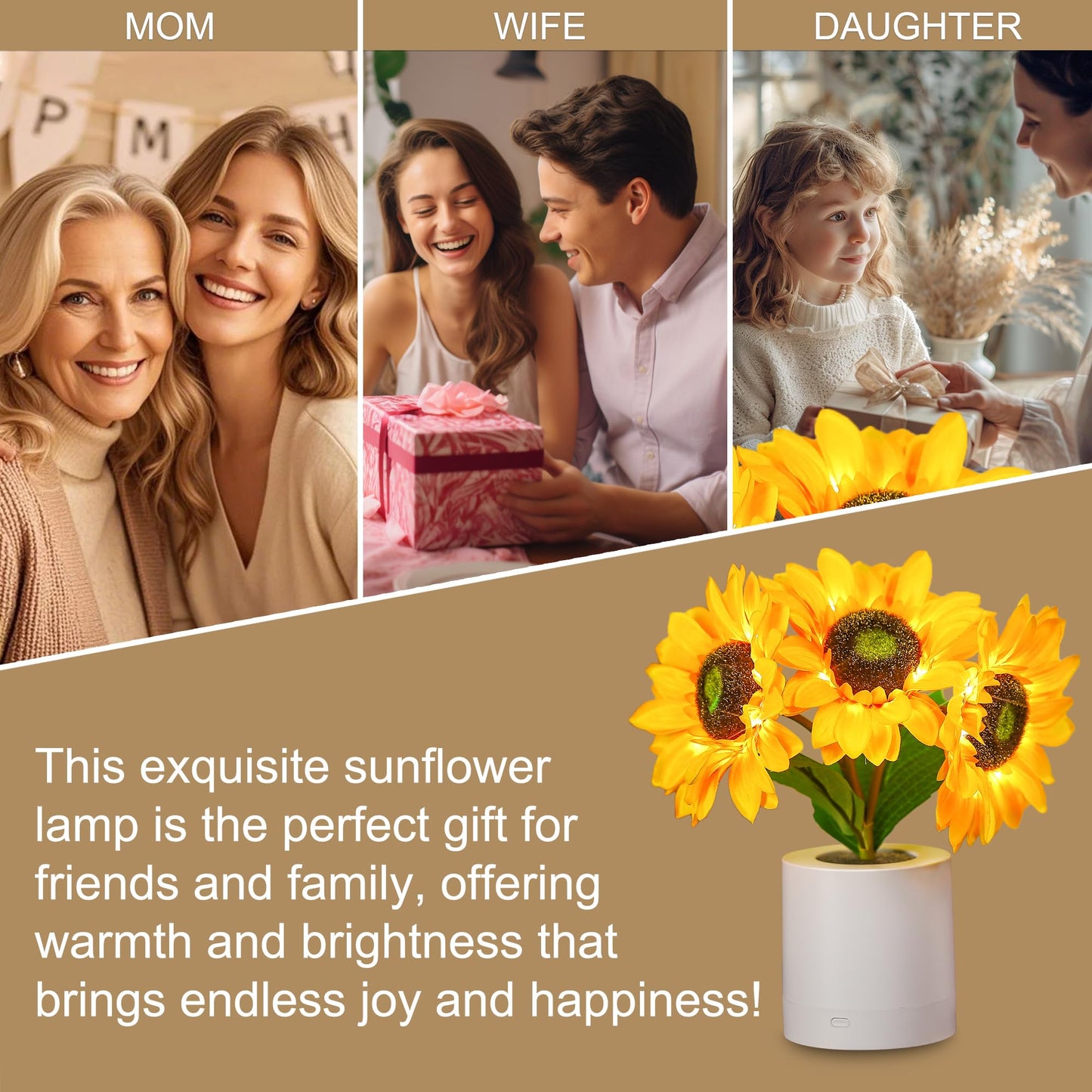 WSYEAR Sunflower Gifts for Women-Sunflowers Flower Lamp Night Light for Bedroom Decor,Birthday Gifts for Her Mom Wife Friends Girlfriend Teacher Grandma