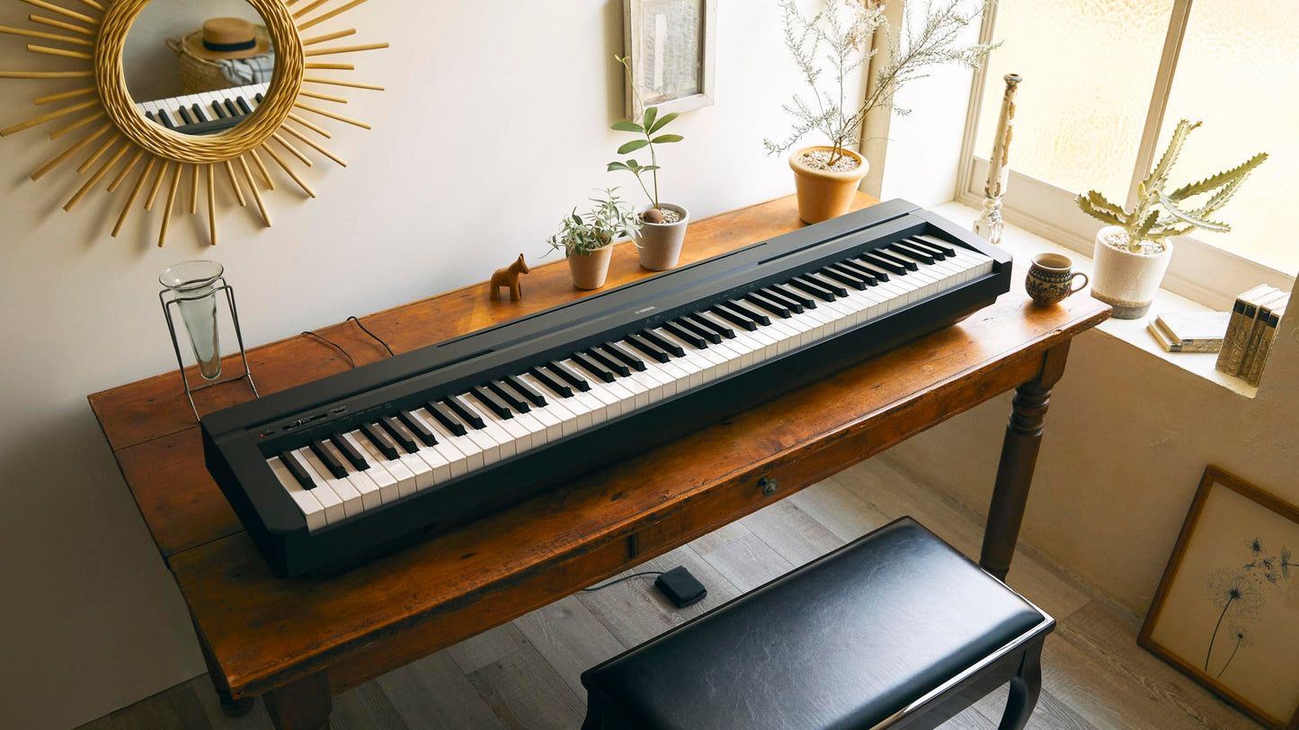 Yamaha 88-Key Weighted Portable Digital Piano Keyboard with Music Rest, Sustain Foot Switch, Built-in Speakers, USB Connectivity, Black (P45B)
