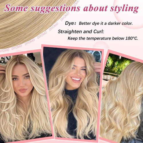 DIYOMO I Tip Hair Extensions - Human Hair,Light Blonde Highlighted Bleach Blonde 24 Inch For Women Soft & Natural Itip Human Hair Extensions 50g 50s