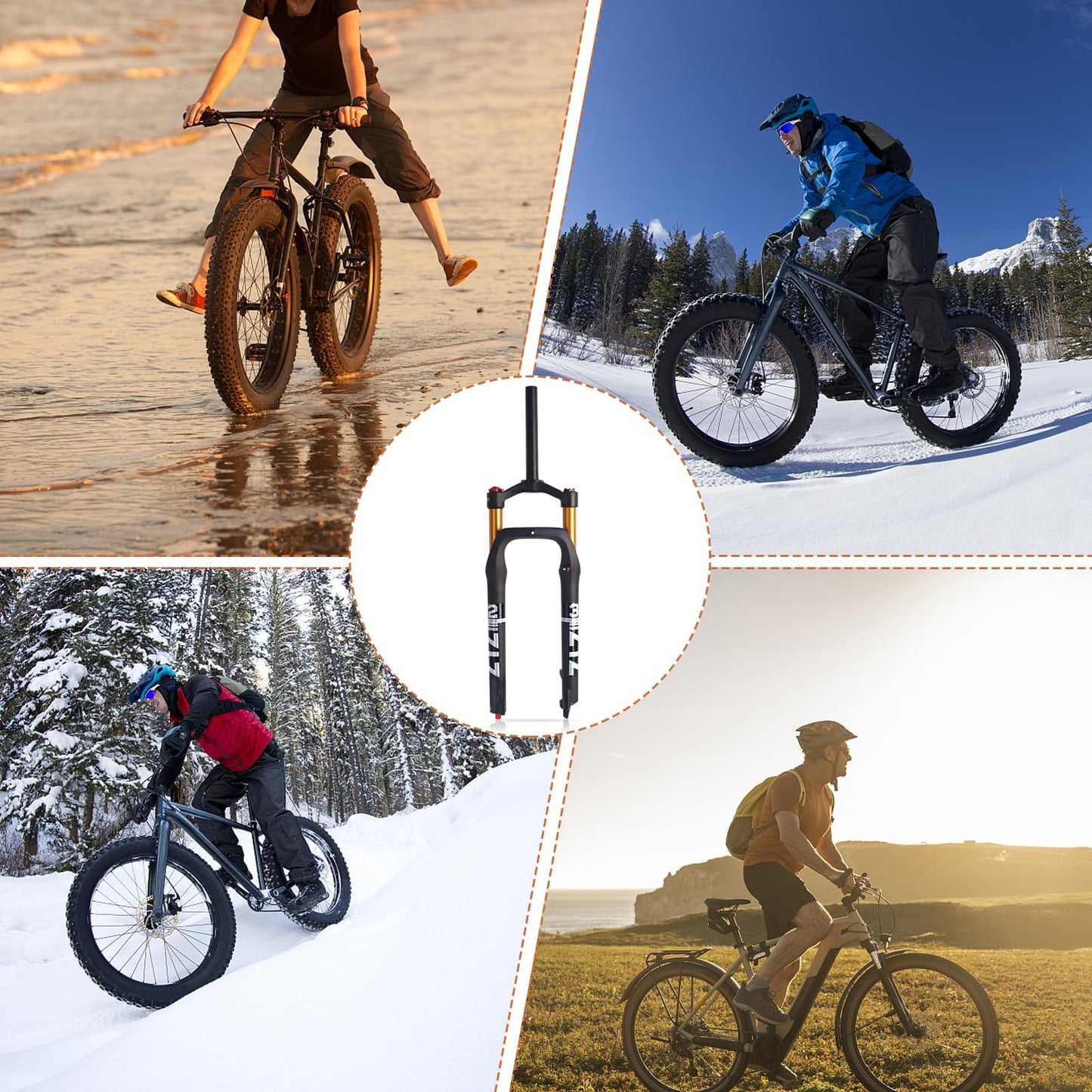 ZTZ 26 * 4.0 inch Fat Tire MTB Air Suspension Fork - Ultralight Rebound Adjustment Front Fork,120mm Travel, 135mm Spacing Hub,9mm QR,Crown Lockout, Ideal for Snow Beach XC Mountain Bikes
