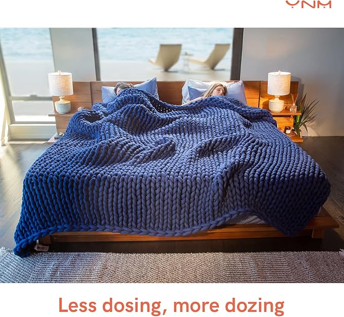 YnM Weighted Blanket, Handmade Chunky Knitted Design, Soft and Cozy, Temperature Regulating and Breathable, Machine Washable Throw for Sleep or Home Decor (Dark Blue Tie-Dyed, 60x80 Inch, 20lbs)