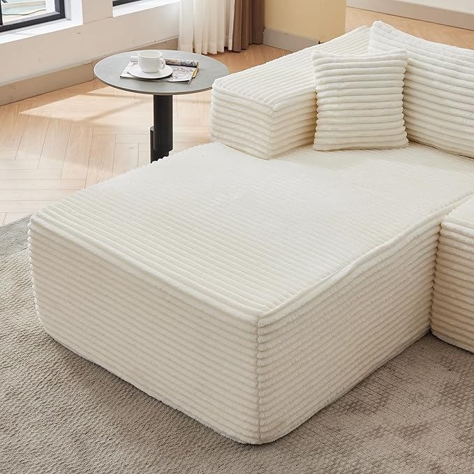 107" Modular Sectional Sofa, L-Shaped Cloud Couch with Deep Seat, Boneless Fluffy Corduroy Sofa for Living Room, No Assembly Required, (Left Facing Chaise,Beige)