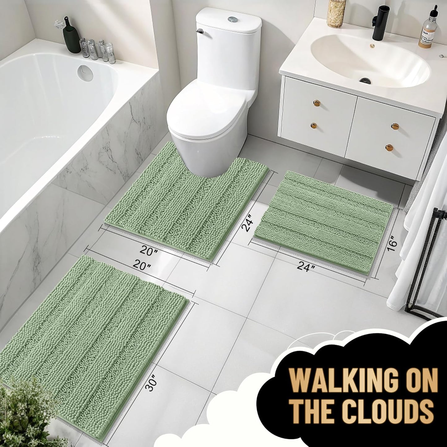 OLANLY Thick Bathroom Rugs 30x20, Extra Soft Absorbent Chenille Striped Bath Rugs, Rubber Backing, Machine Wash Dry, Bath Mats for Bathroom Floor, Tub and Shower, Home Decor Accessories, Sage Green