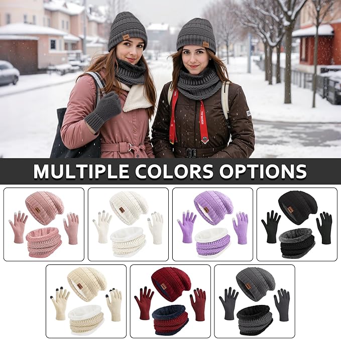 Winter Hats for Women Beanie Hat Warm Thick Knit Skull Cap Hat and Scarf Gloves Sets