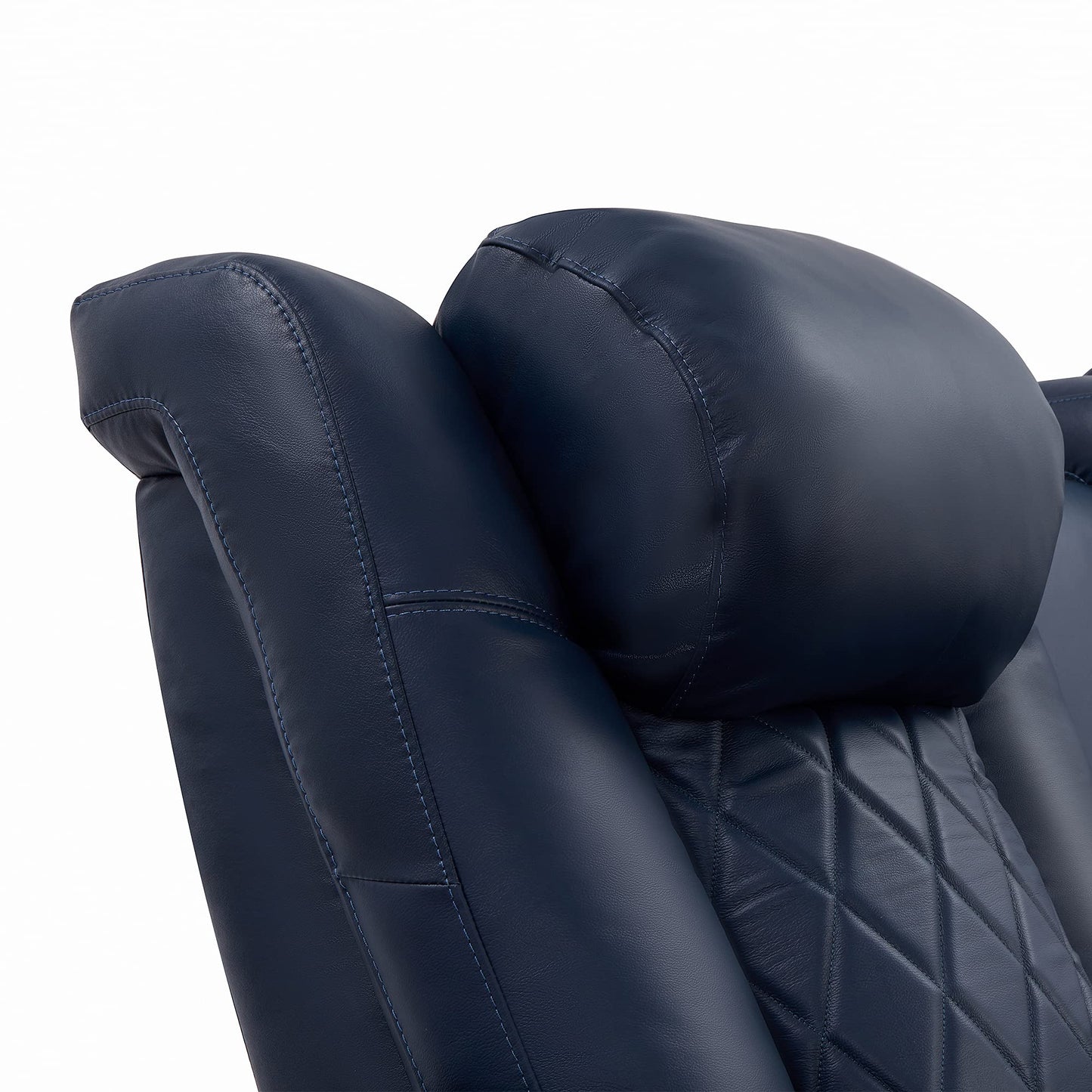 Valencia Tuscany Home Theater Seat - Nappa Leather Power Recliner with Cool Gel Memory Foam, USB-C/A Charging, RGB LED Lights, Adjustable Lumbar & Headrest (Single Recliner, Navy Blue)