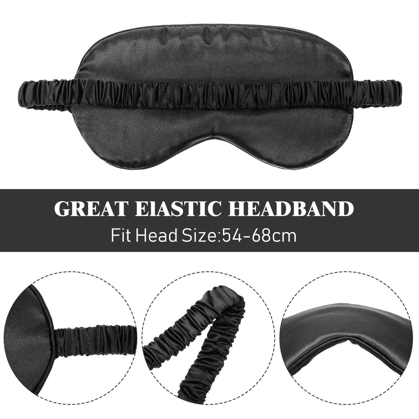 Silk Satin Sleeping Mask Eye Mask Set Include 2 Blindfold Eyeshade Elastic Strap Double Layer Silk Filling Eye Cover 2 Ear Plugs 2 Storage Bags for Women and Men Sleep Travel Nap (Black, Pink)