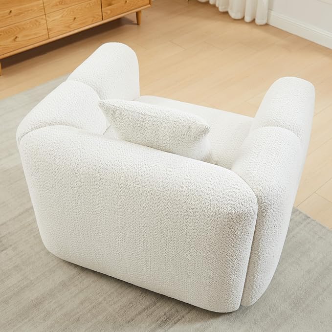 VANOMi Living Room Furniture Sets Include 95" Sofa & 42" Armchairs, Boucle Upholstered Oversized Couch with Pillows, Living Room Furniture Set for Bedroom Apartment (White, 1 Sofa+2 Chairs)