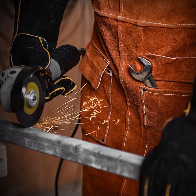 Leather Welding Work Apron - Heat Resistant & Flame Resistant Bib Apron, Flame Retardant Heavy Duty BBQ Apron