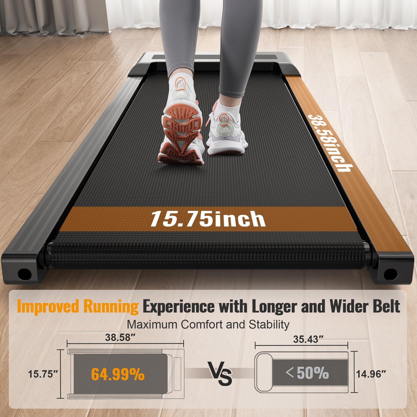 HiFast Walking Pad, 2.5HP Under Desk Treadmill for Home Office, 300 Lbs Capacity Portable Treadmills with Remote Control & LED Display, 2 in 1 Treadmill for Walking Jogging and Running