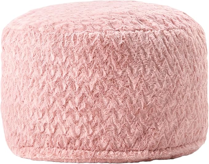 Hobestluk Bean Bag Chairs 2.5FT Bean Bag Chair with Memory Foam Filled & Chevron Plush Fur Cover Small Bean Bag Chairs for Playroom, Living Room, Bedroom (Pink)