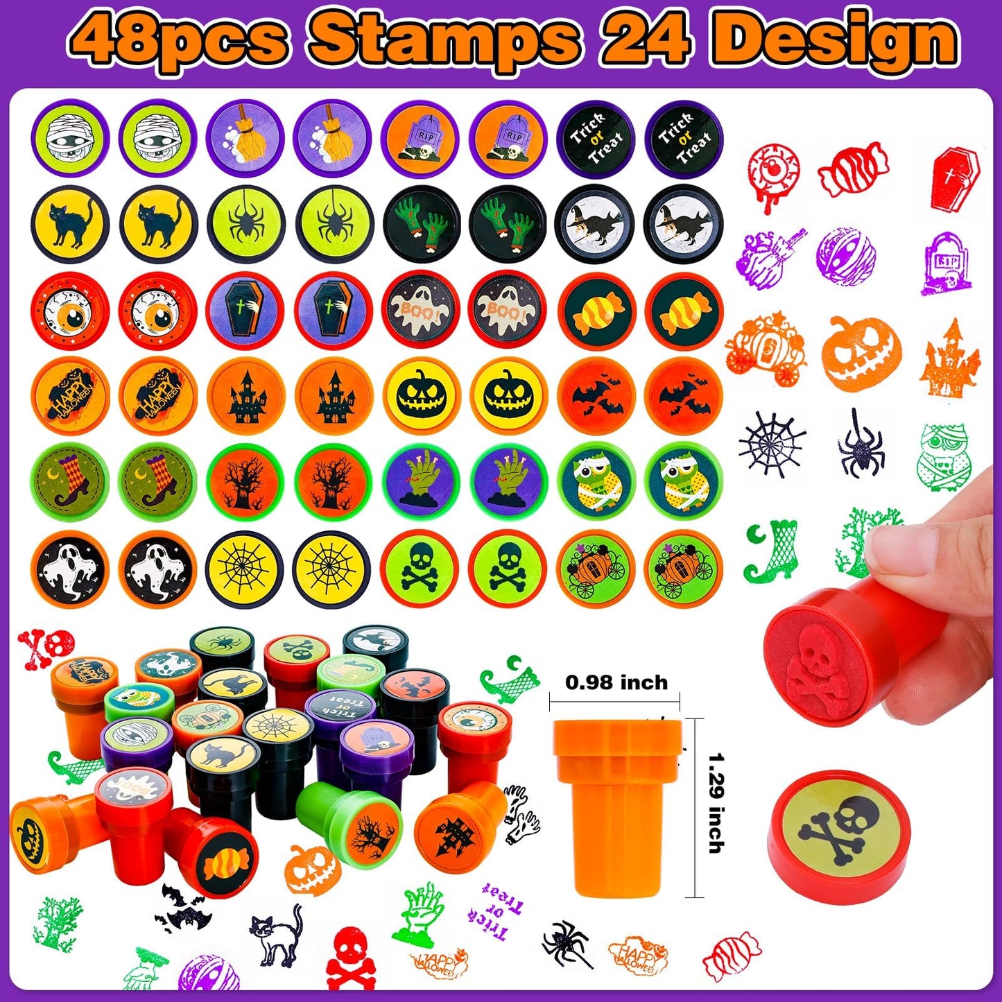Halloween Party Favors for Kids Toys 264pcs Halloween Prizes Bulk for Kids, Goody Bag Fillers including Stamper Tattoos Slap Bracelets Rubber Bracelets Treats Non Candy Party Supplies