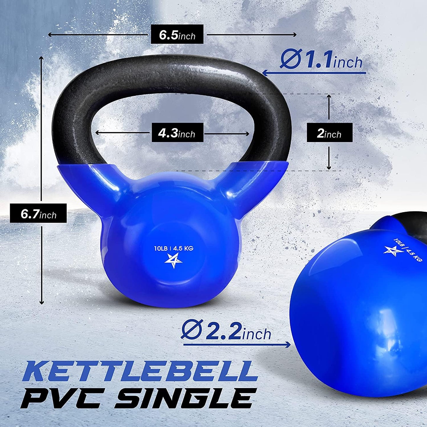 Yes4All Kettlebell, 10 lb Vinyl Coated Cast Iron Strength Training Kettlebells for Home Gym Exercises, Heavy Weights Gym, Fitness, Full Body Workout Equipment, Push up, Grip, Strength Training - Blue