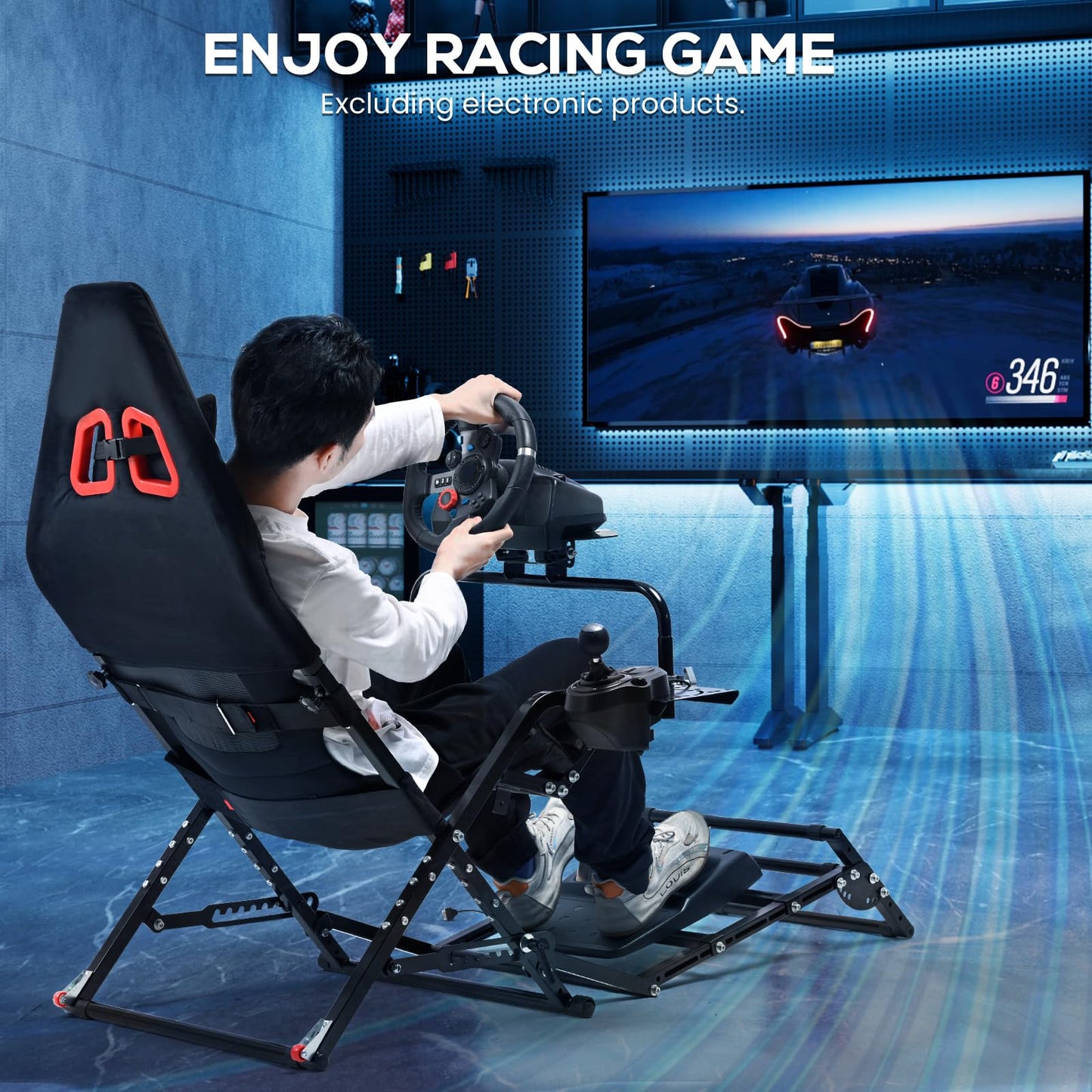 Gazzyt Foldable Racing Simulator Cockpit Fit for Logitech G29 G920 G923, for Thrustmaster T248 T300, for Fanatec Direct Drive Wheels (≤10Nm),Wheel and Pedals Not Included