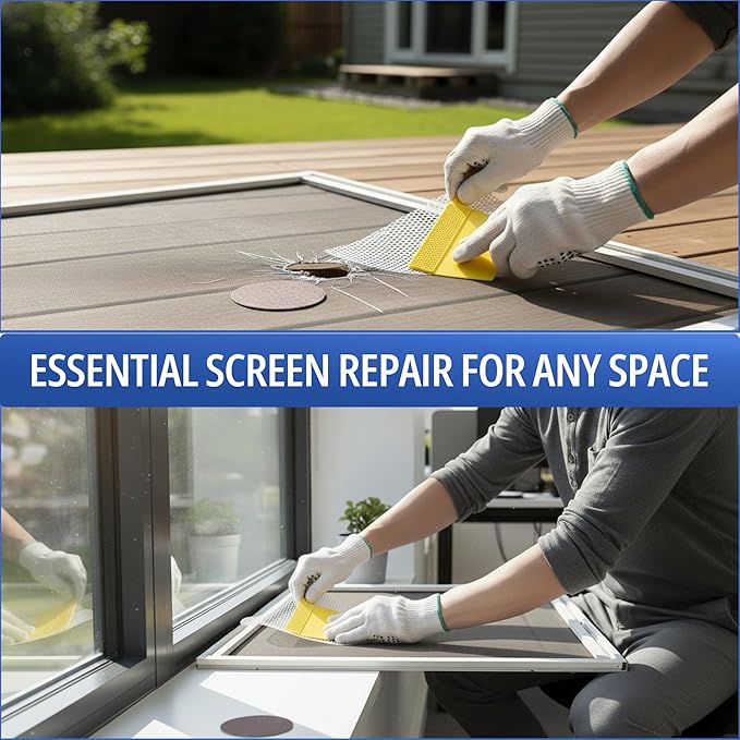 Wall Patch Repair Kit – 2 × 4″ Self-Adhesive Aluminum Mesh Patches with Small & Medium Scrapers & 2 × P180 Sandpapers | Quick-Fix Drywall Hole Patch Kit for Sheetrock, Plaster & Ceiling Crack Repair
