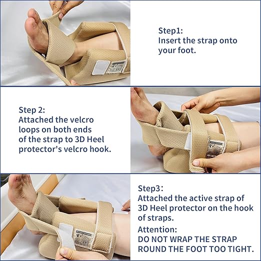 Ehucon Add-on Secure Strap Prevent 3D Heel Protector from Shifting or Falling Off,Relieve Pressure Ulcer Pain-Sold as 2 Count-Khaki(NOT INCLUTE 3D Heel Protector)