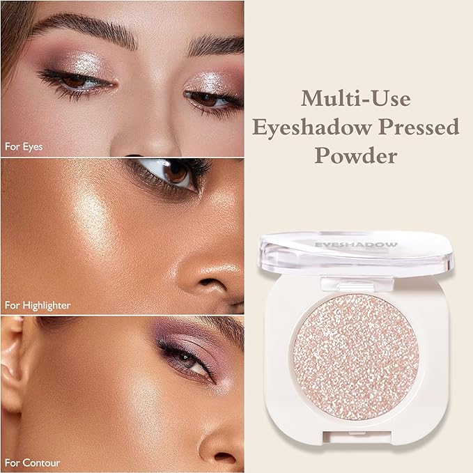 Shimmer Glitter Eyeshadow Palette 2 PCS, Pear White Light Brown Eye Shadow Palettes Neutral Eyeshadow for Women, Smooth Powder Lightweight Blendable High Pigment Compact Daily Eyes Makeup, Set A