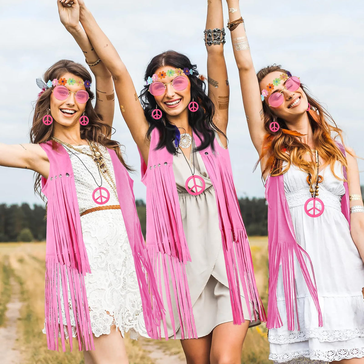 PARTTELY 70s Outfits for Women, Disco Hippie Costume Clothes Woman Cowgirl 70s Costume Fringe Hippie Vest
