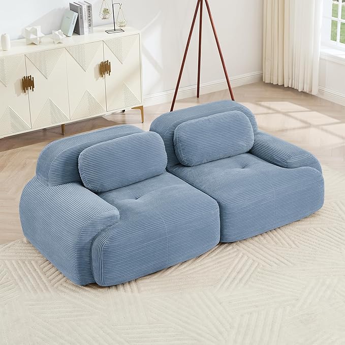 SoarFlash 81" Loveseat Sofa, Comfy Deep Seat, No Assembly, Sofa in a Box, Modern Small Couch with Plush Corduroy Fabric for Living Room, Bedroom, Apartment, Home Office, Blue