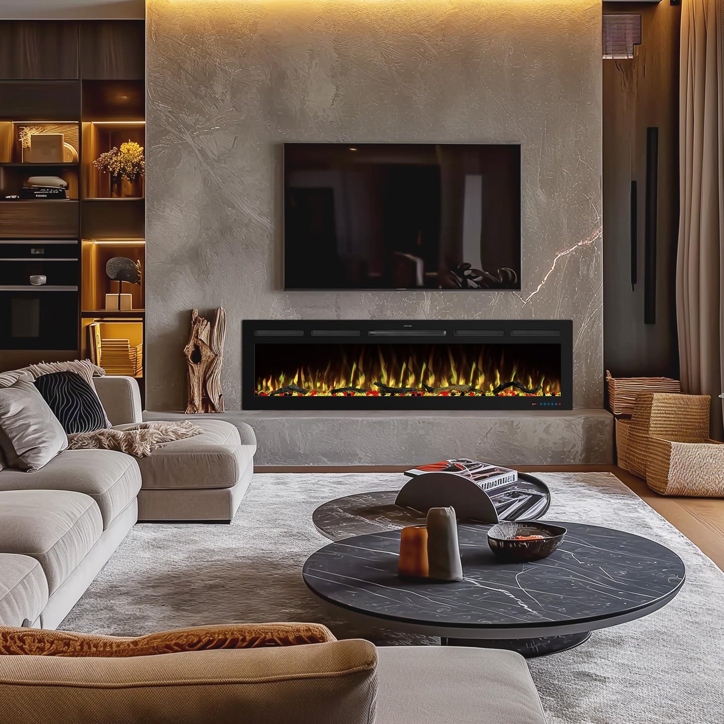 Kentsky 45" WiFi Electric Fireplace Inserts, Recessed and Wall Mounted Fireplace Heater W/Adjustable Flame Color & Brightness, Thermostat, 9H Timer, App and Remote Control, 750/1500W