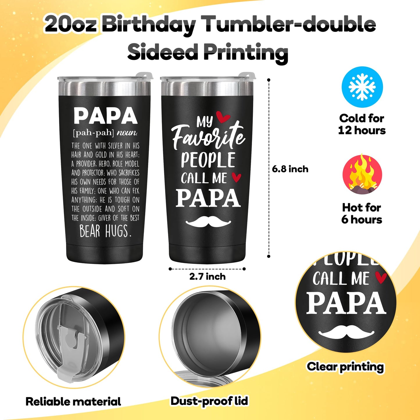 Papa Gifts,Birthday Christmas Gifts for Dad from Daughter Son,Funny Socks 20 Oz Insulated Tumbler Cup Sets Present,Best Gift Ideas for Papa Grandpa Grandparents from Grandkids Granddaughter Grandson