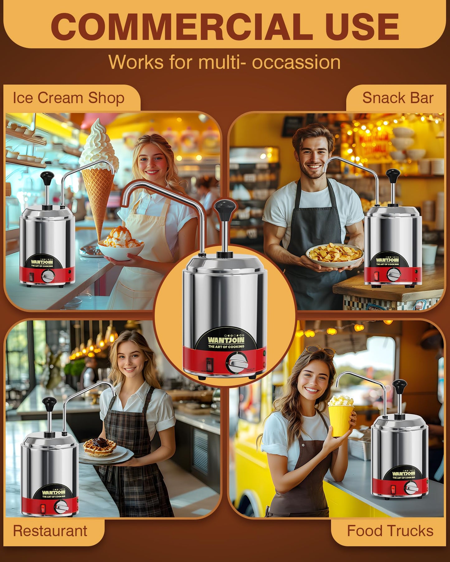 WantJoin Nacho Cheese Dispenser with Pump - 2.6 Qt Cheese w/Warmer Stainless Steel Pump Hot Fudge Warmer 86-185°F Temperature Control, Commercial Nacho Cheese Warmer Dispenser for Hot Fudge Caramel