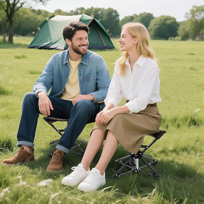 GYMAX 2 Pack 360° Swivel Camping Stool, Portable Folding Stool Seat with Carry Bag, Collapsible & Lightweight for Outdoor Fishing Backpacking Hunting Hiking Travel