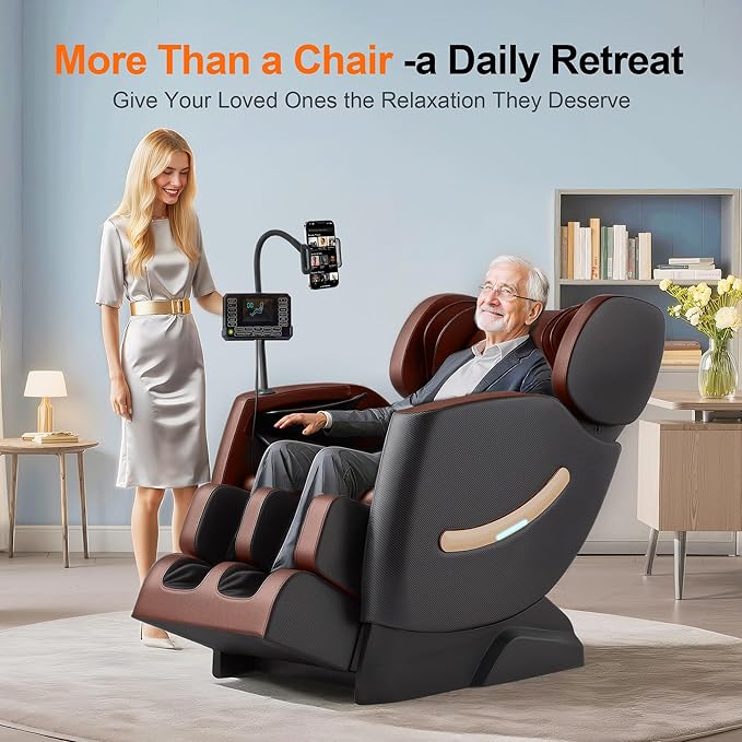 2025 Massage Chair Full Body, Zero Gravity Shiatsu Massage Recliner Chair, 10 Fixed Rollers, Waist and Foot Heating, 6 Auto Mode, Touch Screen Controller, Gift for Family (Brown)